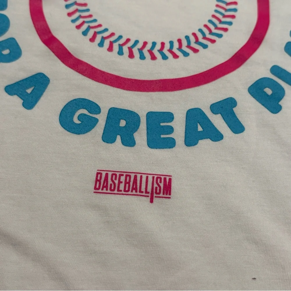 White Baseballism Great Day Graphic Tee with Blue and Pink Accents UNISEX - Picture 8 of 8